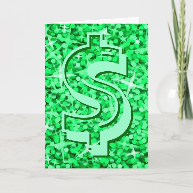 Glitz Dollar Vert "$" Carte de voeux 'Votre Texte' (Devant)
