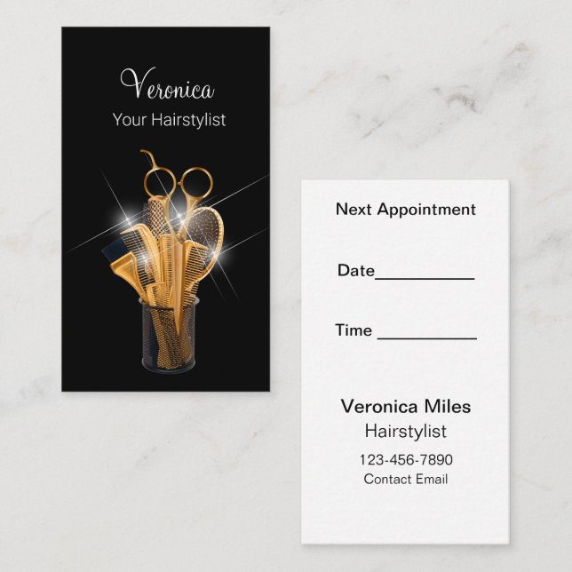 Glitz Glam Beauty Fairstylist Terminkarten Visitenkarte (Vorne/Hinten)