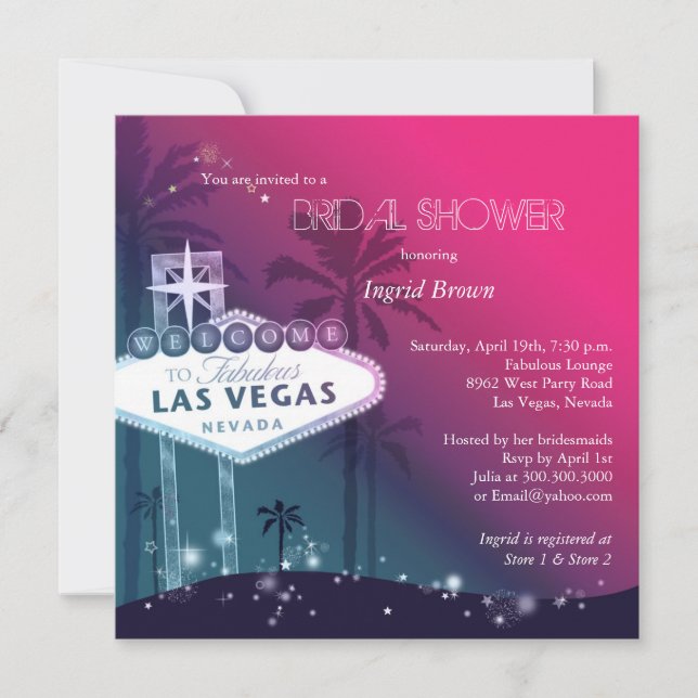 Glitz & Glam Las Vegas Brautparty Einladung (Vorderseite)