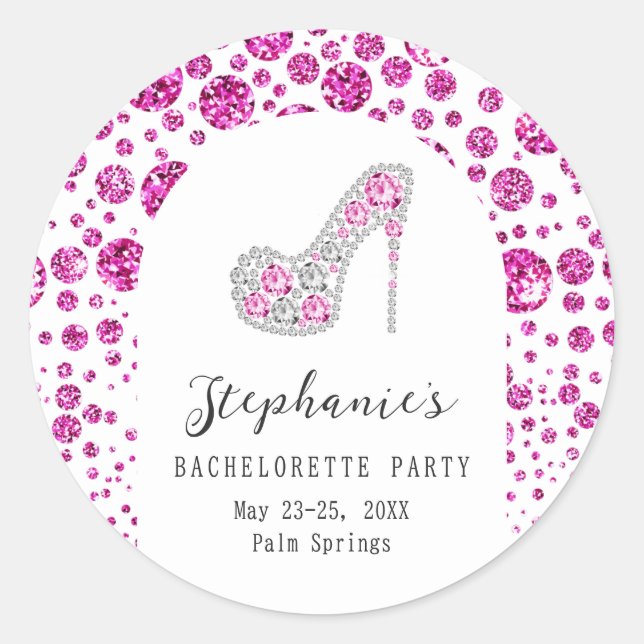 Glitz & Glam Pink Diamonds Shoe Junggeselinnen-Abs Runder Aufkleber (Vorderseite)