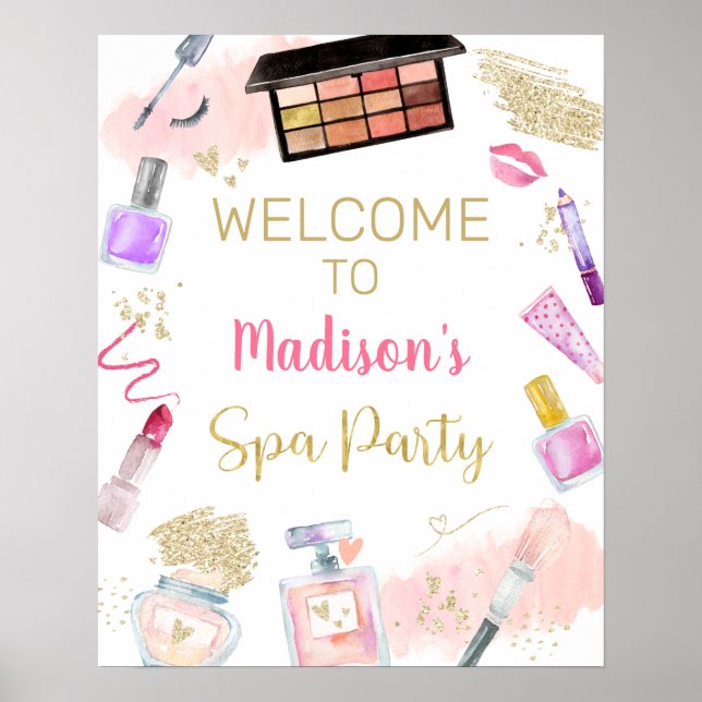 Glitz & Glam Pink Gold Wellness-Center Geburtstag  Poster (Vorne)