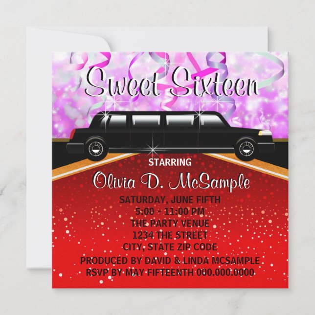 Glitz Glamor Red Carpet Movie Star Invitations (Devant)