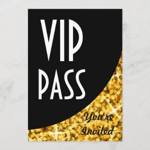 "Glitz Gold" invitation "VIP Pass" à courbe noire
