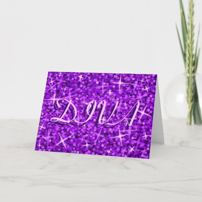 Glitz Lila "DIVA" "Happy Birthday"-Karte Karte (Vorderseite)