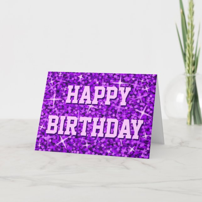 Glitz Lila "Happy Birthay"-Kartenvordertext Karte (Vorderseite)