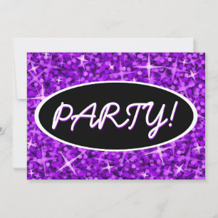 Glitz Lila "Party", ovales Schwarz Einladung