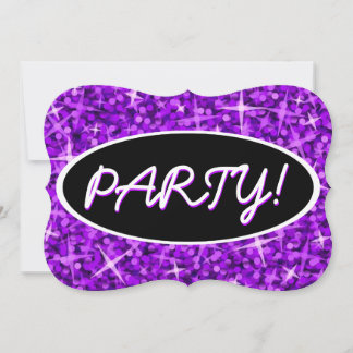 Glitz Lila "Party" schwarze ovale Klammer Einladung