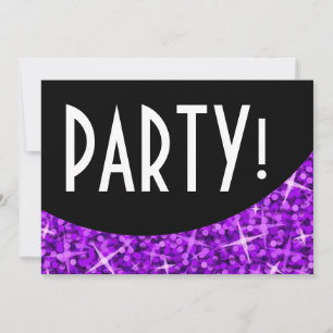 Glitz Lila schwarze Kurve 'Party' Einladung! Einladung