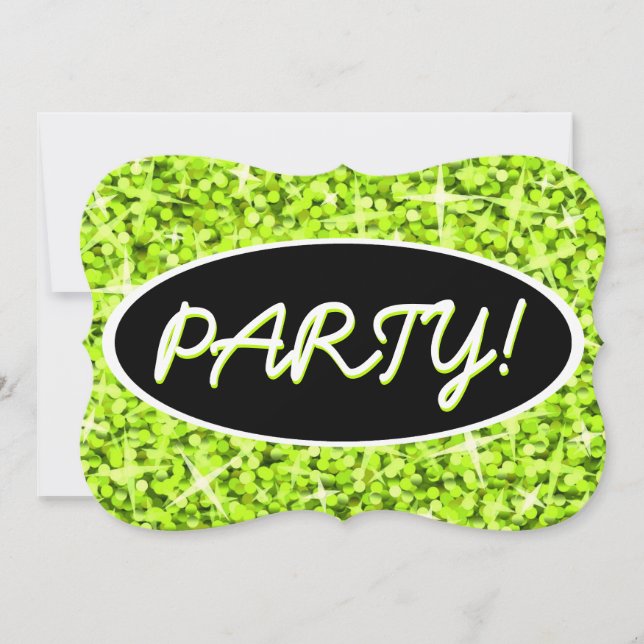 Glitz Limon "Party" schwarze ovale Klammer Einladung (Vorderseite)