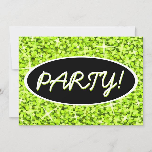 Glitz Limones "Party", ovales Schwarz Einladung (Vorderseite)