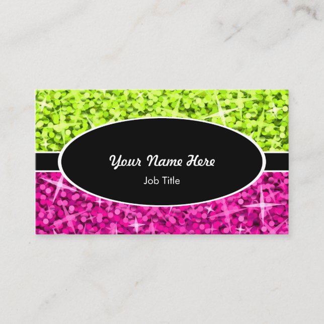 Glitz Mix Limon Pink Black Oval Visitenkarte (Vorderseite)