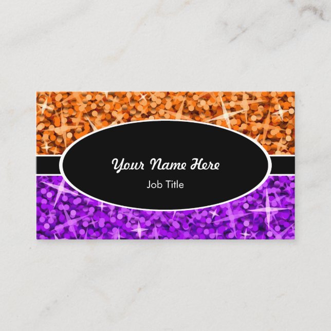 Glitz Mix Orange Lila schwarz-ovale Visitenkarte (Vorderseite)