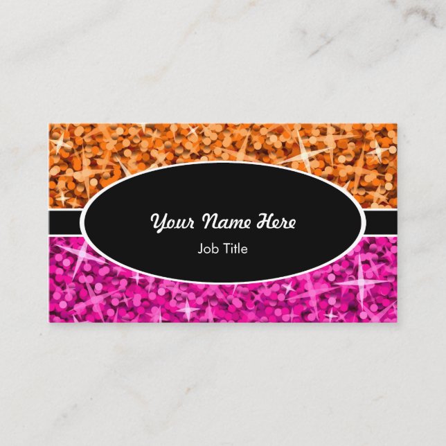 Glitz Mix Orange Pink schwarz ovale Visitenkarte (Vorderseite)