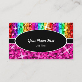 Glitz Mix Rainbow Pink Schwarz Oval Visitenkarte