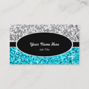 Glitz Mix "Silver" Blue Black Oval Visitenkarte