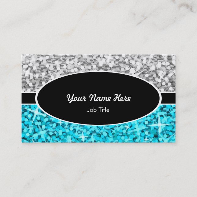 Glitz Mix "Silver" Blue Black Oval Visitenkarte (Vorderseite)