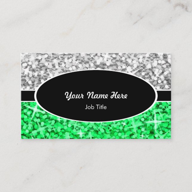 Glitz Mix "Silver" Green Black Oval Visitenkarte (Vorderseite)