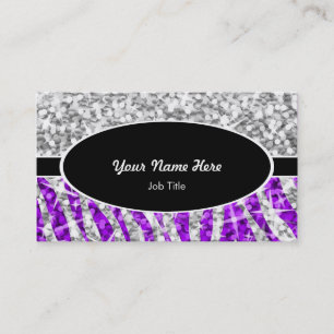 Glitz Mix "Silver" Zebra Lila schwarzes Oval Visitenkarte