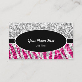 Glitz Mix "Silver" Zebra Pink schwarzer Oval Visitenkarte