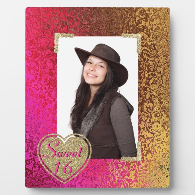 Glitz Pink & Gold Sweet 16 Foto Plaque Fotoplatte (Vorderseite)