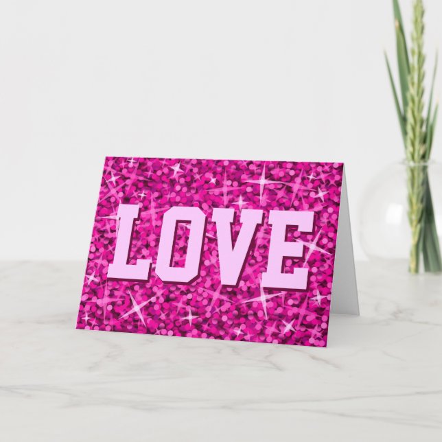 Glitz Pink 'LIEBE' 'Valentinstag' Karte (Vorderseite)