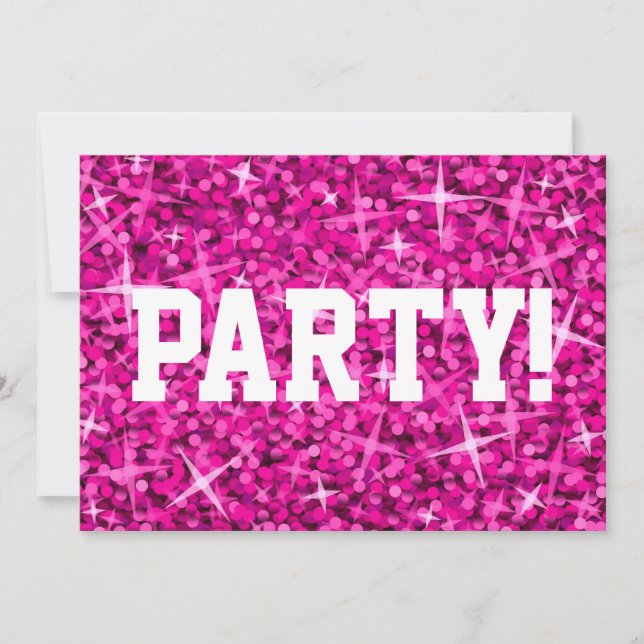 Glitz Pink 'Party' weißer Einladungstext Einladung (Vorderseite)