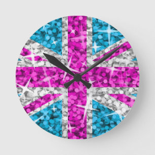 Glitz Pink UK clock round Runde Wanduhr