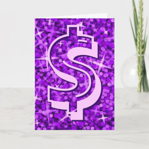 Glitz Purple dollar "$" Carte de voeux 'Your Text'