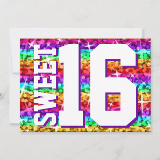Glitz Rainbow Stripe 'Sweet 16' horizontal Einladung