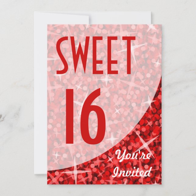 Glitz Red courbe "Sweet 16" invitation (Devant)