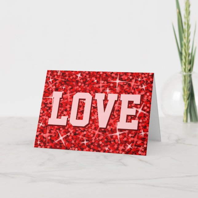 Glitz Red 'LIEBE' 'Ihr Text' Grüße Karte (Vorderseite)