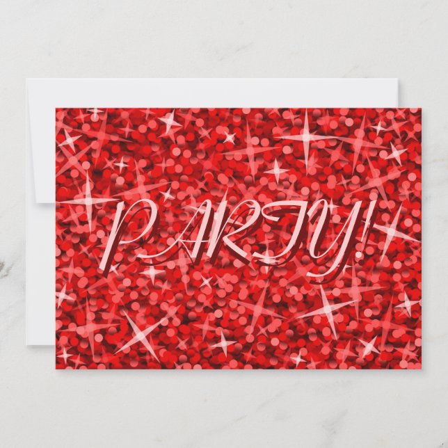 Glitz Red 'Party'! Einladung rosa Text (Vorderseite)