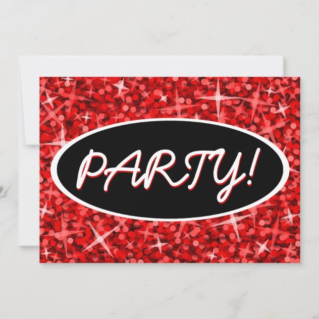 Glitz Red 'Party', schwarz ovale Einladung (Vorderseite)