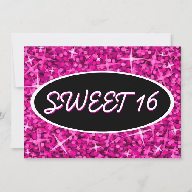 Glitz rose 'Sweet 16' invitation noire ovale (Devant)