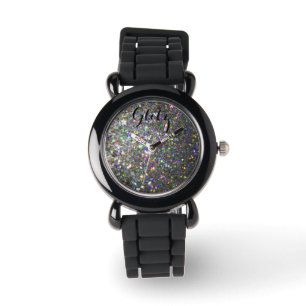 Glitz-Silber und Hologramm-Glitzer-Uhr! Armbanduhr