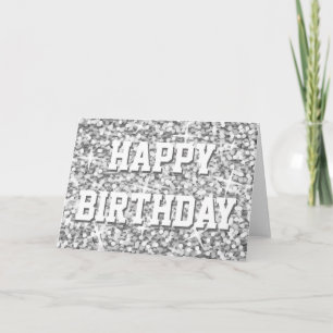 Glitz "Silver" "Happy Birthday" Kartenvordertext Karte