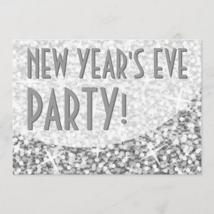 Glitz "Silver" Kurve Silvester Party Einladung