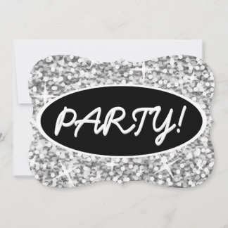 Glitz "Silver" 'Party!' schwarze ovale Klammer Einladung