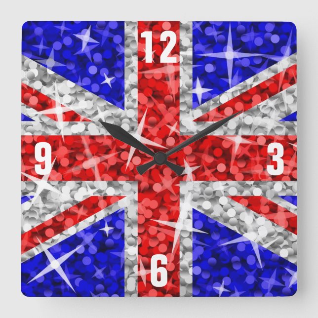 Glitz UK ‘Numbers’ Uhrenplatz Quadratische Wanduhr (Vorderseite)