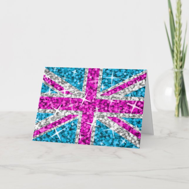 Glitz UK Pink "Your Text" Grüße Karte (Vorderseite)