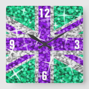 Glitz UK Purple 'Numbers' clock square Quadratische Wanduhr