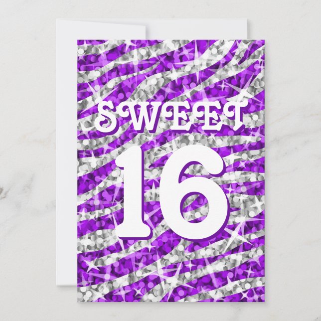 Glitz Zebra Lila Einladung "Sweet 16" (Vorderseite)