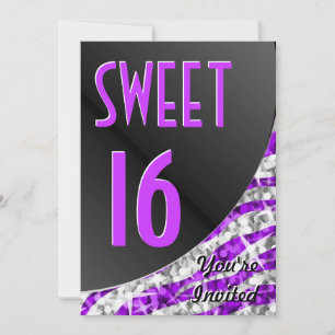 Glitz Zebra Lila Kurve "Sweet 16" Einladung