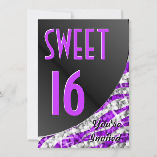 Glitz Zebra Lila Kurve "Sweet 16" Einladung