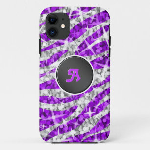 Glitz Zebra Lila monogramm iPhone Gehäuse schwarz title_seo2