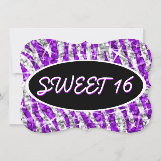 Glitz Zebra Lila schwarze Eishalterung "Sweet 16" Einladung