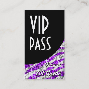 Glitz Zebra Lila "VIP Pass" Black Curve Portrait Visitenkarte