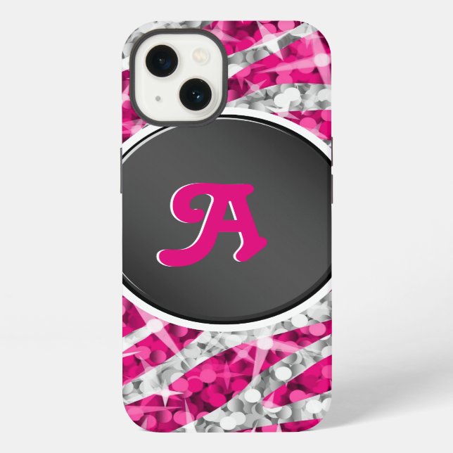 Glitz Zebra Pink Monogramm schwarz iPhone Hülle (Rückseite)