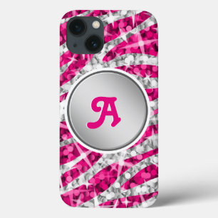 Glitz Zebra Pink Print Monogramm Silber Case-Mate iPhone Hülle