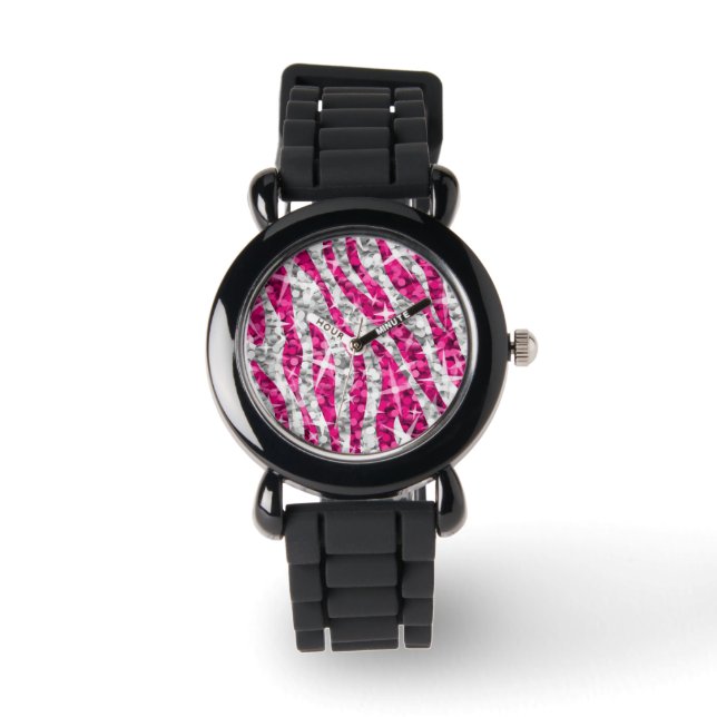 Glitz Zebra Pink Printwatch Armbanduhr (Vorderseite)